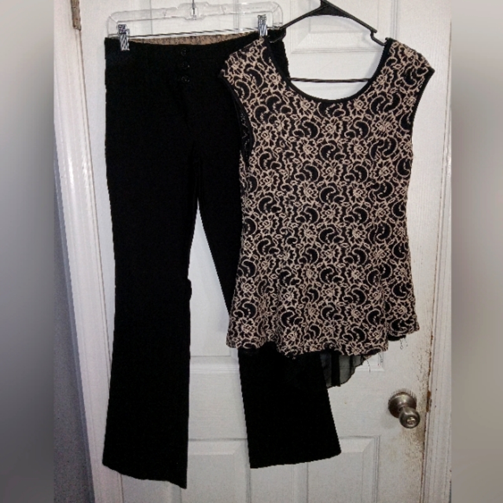 womans xl shirt black w/chiffon bow  black professional/dress pants size 15